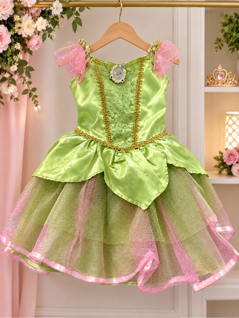 Disney Green and Pink Tinker Bell Fairy Princess Costume Dress for Kids